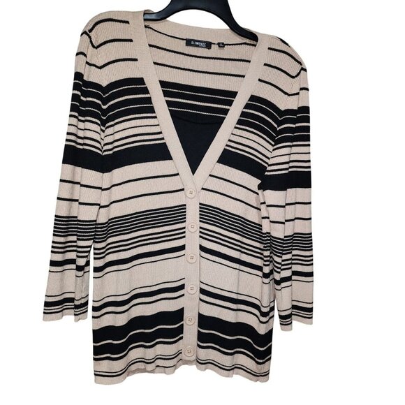 Elementz Womens Striped Pullover Sweater Cotton Blend Black‎ Beige Size 1X - Picture 5 of 11